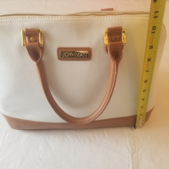 Joy & Iman Leather Timeless Chic Leading Lady Satchel Bag White and Tan Two Tone - Picture 10 of 14